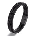 Bracelet en cuir tressé noir avec fermoir magnétique en acier
